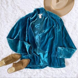 Sundance Je Ne Sais Quoi Velvet Open Front Blazer Jacket Aqua Size 4